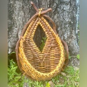 Vintage Wall Hanging Basket Large Woven Rustic Woven Charm